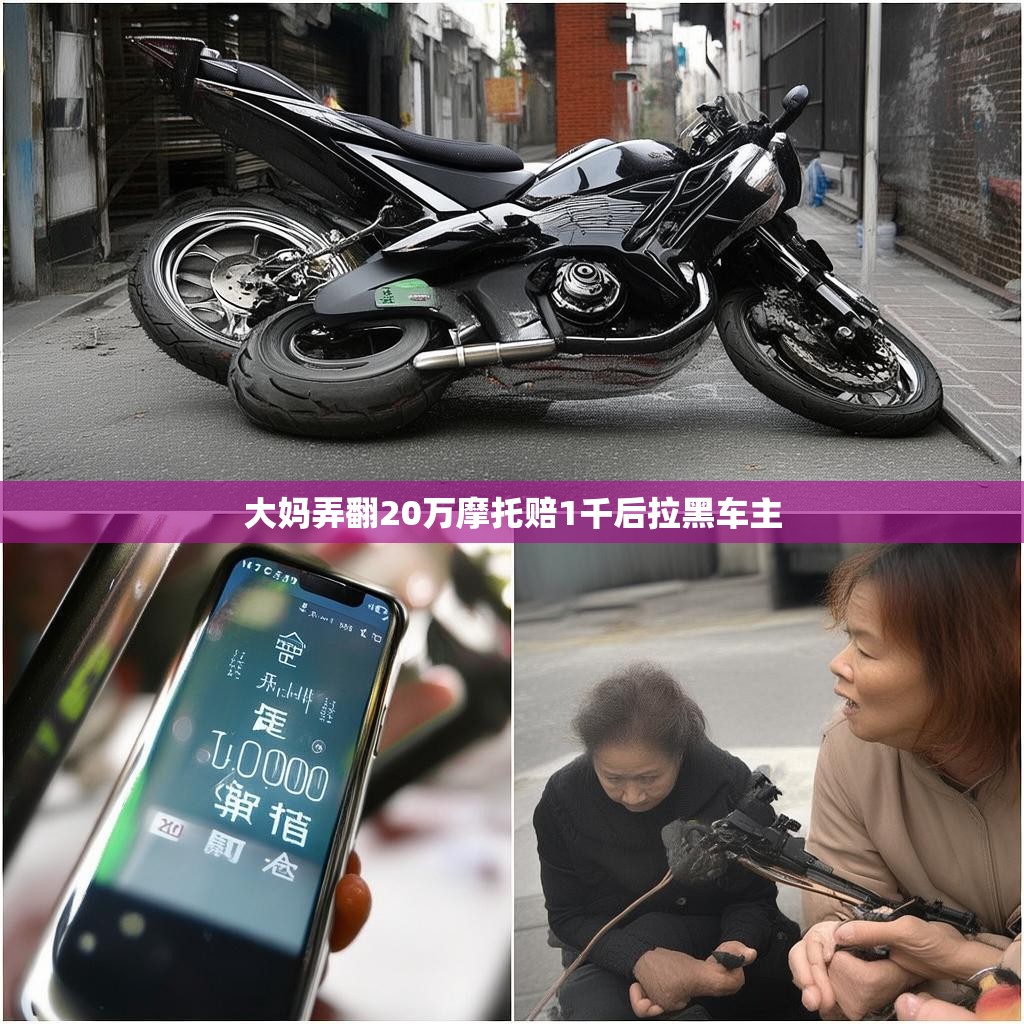 大妈弄翻20万摩托赔1千后拉黑车主